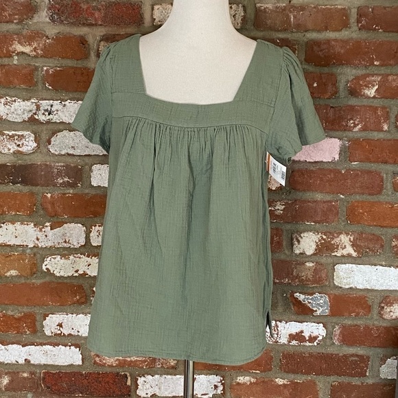Caslon Square neck gauze tunic top flutter sleeves sage green size small New - Picture 2 of 7